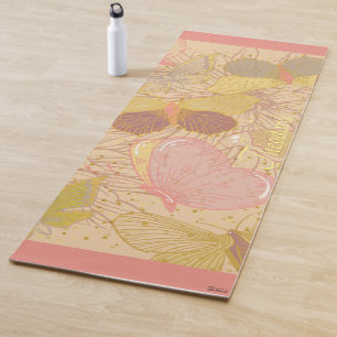 Esterilla De Yoga Fondo rosa de hoja de oro y mariposa de moda