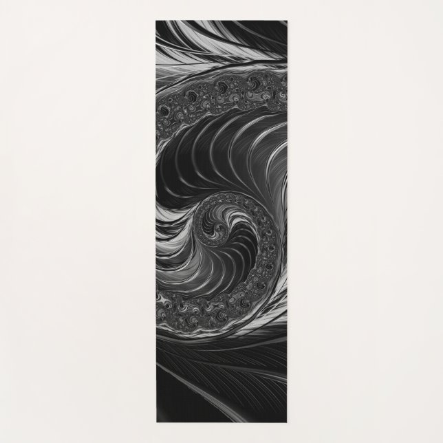 Esterilla De Yoga Fractal Black White Metalizado Nautilus Swirl (Anverso)