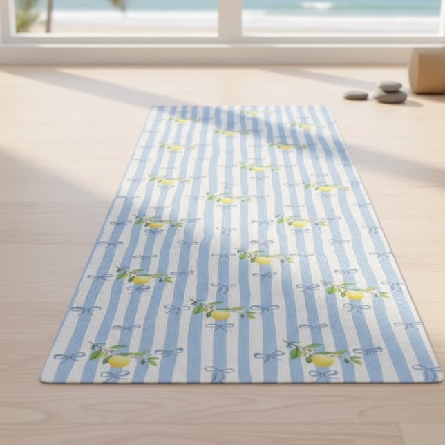 Esterilla De Yoga French Country Lemon – Blue Stripe Bow Pattern (Subido por el creador)