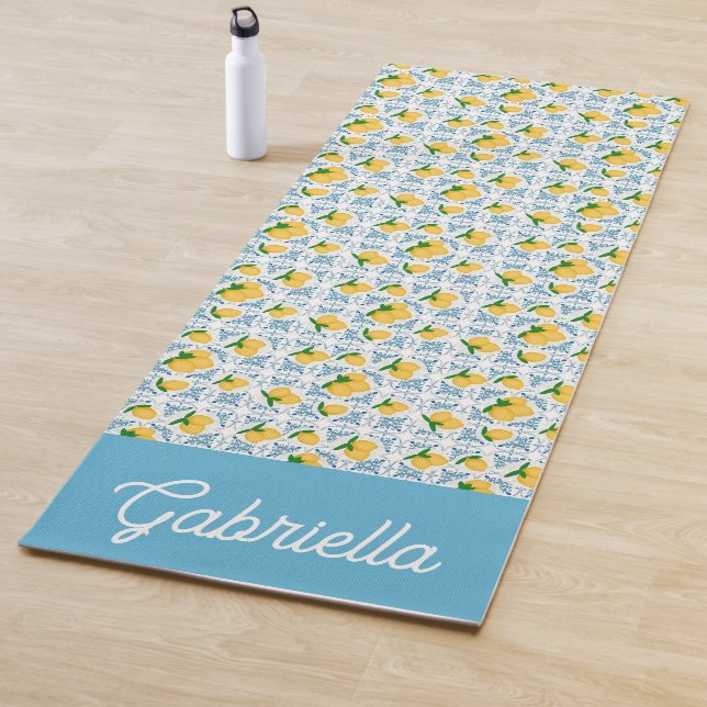 Esterilla De Yoga French Country Lemon Blue Tile Monogram (In situ)
