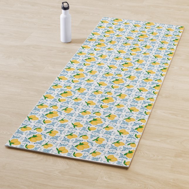 Esterilla De Yoga French Country Lemon Blue Tile Pattern (In situ)