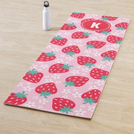 Esterilla De Yoga Fresas Rojas Rosadas Patrón Floral Monograma