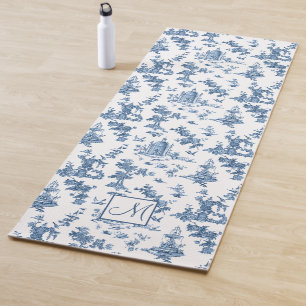 Esterilla De Yoga Fuente vintage y tela de árboles con Monograma Azu