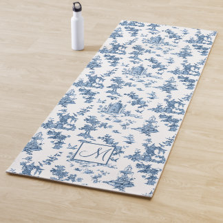 Esterilla De Yoga Fuente vintage y tela de árboles con Monograma Azu