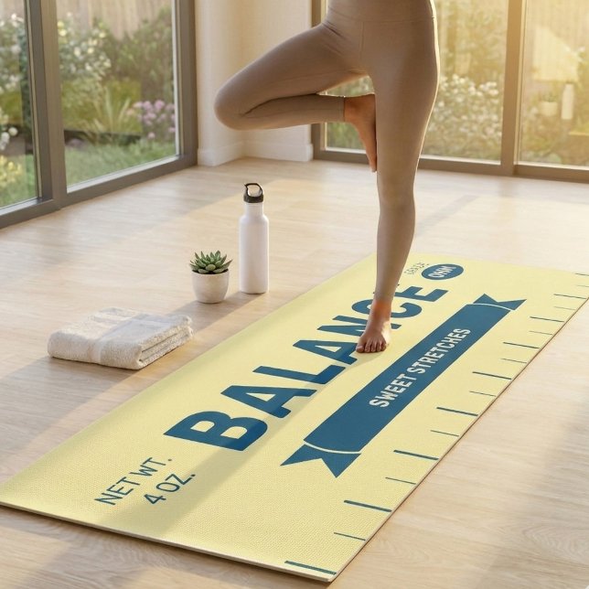 Esterilla De Yoga Funny "Balance" Butter Stick Personalized Yellow  (Personalize this stick of butter BALANCE yoga mat for yourself or for an unforgettable gift)