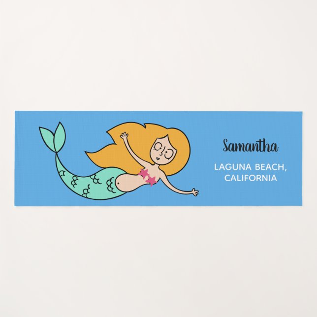 Esterilla De Yoga Funny Mermaid nombre personalizado, ubicación y co (Anverso (horizontal))