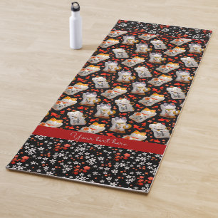 Esterilla De Yoga Gato afortunado negro y rojo japonés