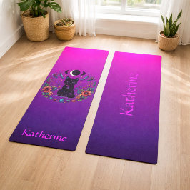 Esterilla De Yoga Gato Negro Celestial Místico Rosa Púrpura