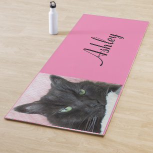 Esterilla De Yoga Gato negro con ojos verdes personalizado