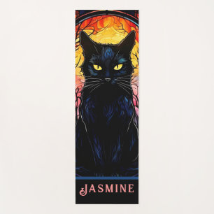 Esterilla De Yoga Gato negro de vidrio manchado rojo espeluznante