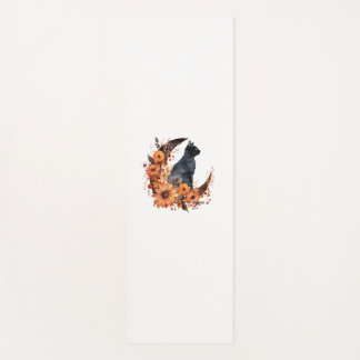 Esterilla De Yoga Gato negro en calabaza floral de la luna Halloween