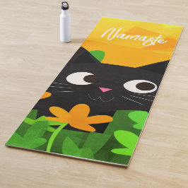 Esterilla De Yoga Gato negro Naranja verde floral personalizado