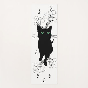 Esterilla De Yoga Gato negro rodeado de notas susurrantes de música