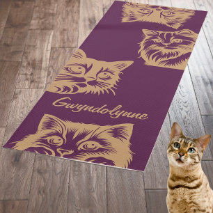Esterilla De Yoga Gatos Peeking Cuple Purple Gold Monograma