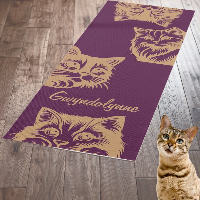 Esterilla De Yoga Gatos Peeking Cuple Purple Gold Monograma (Subido por el creador)
