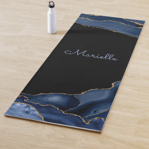 Esterilla De Yoga Geode elegante de la Marina de Oro Negro Agate Per