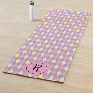 Esterilla De Yoga Gimnasio Girly Argyle rosa amarillo y morado