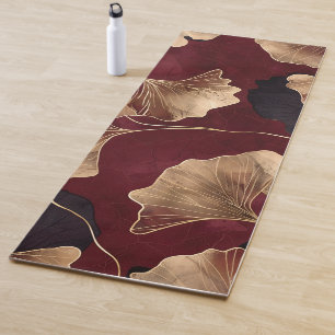 Esterilla De Yoga Ginkgo Floral Moderno Burgundy Oro