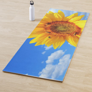 Esterilla De Yoga Girasol amarillo y abejas en el cielo azul - Día
