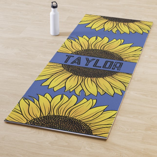 Esterilla De Yoga Girasol con nombre de monograma sólido (In situ)