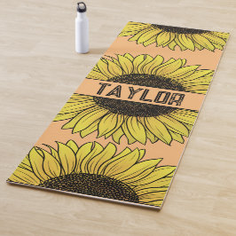 Esterilla De Yoga Girasol con nombre de monograma sólido