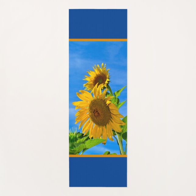 Esterilla De Yoga Girasol en azul y marrón (Anverso)