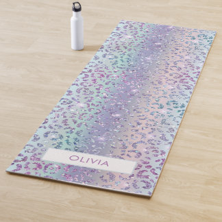 Esterilla De Yoga Girly Mermaid Purpurina Leopard Print Monograma No