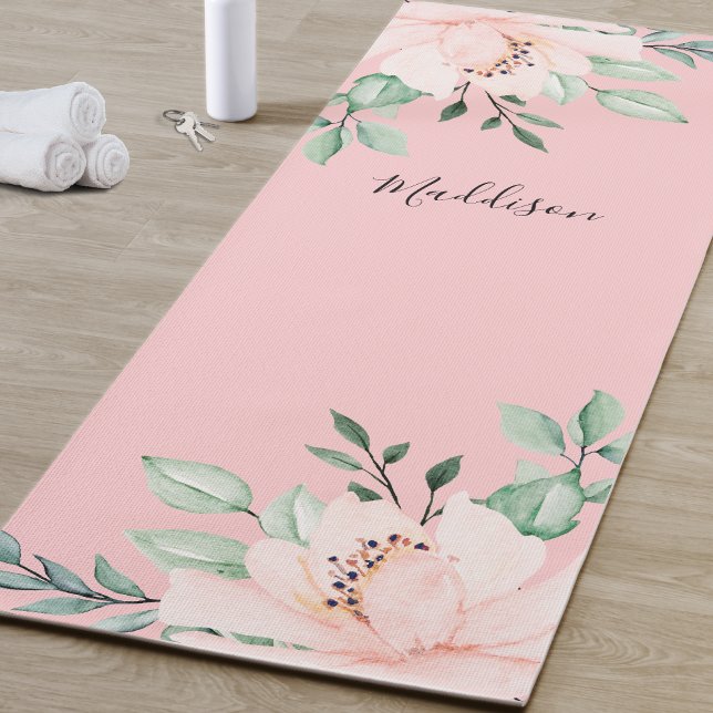 Esterilla De Yoga Girly Rubor Pink Floral Name (Girly Pink Flower Yoga Mat)