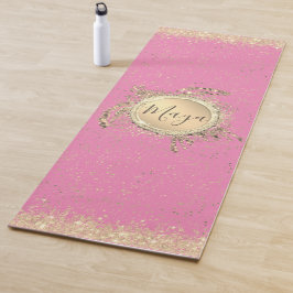 Esterilla De Yoga Glam Gold Stars on Pink Personalizado