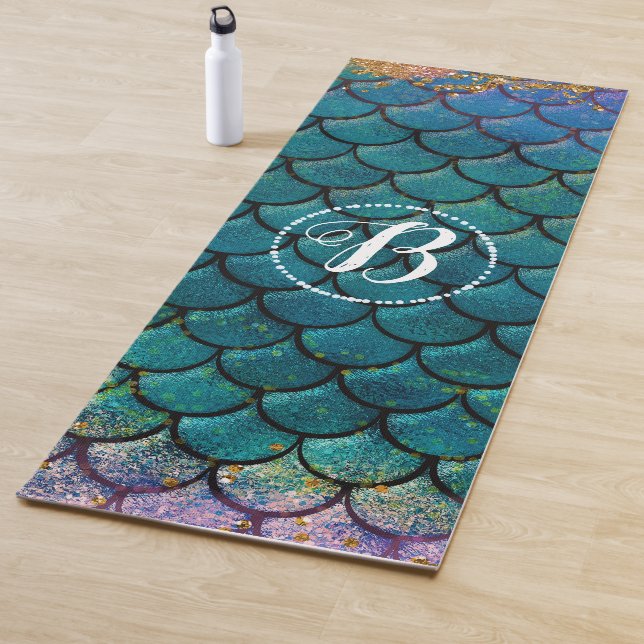 Esterilla De Yoga Glam Mermaid Fish Scales Verde azulado Purple Gold (In situ)