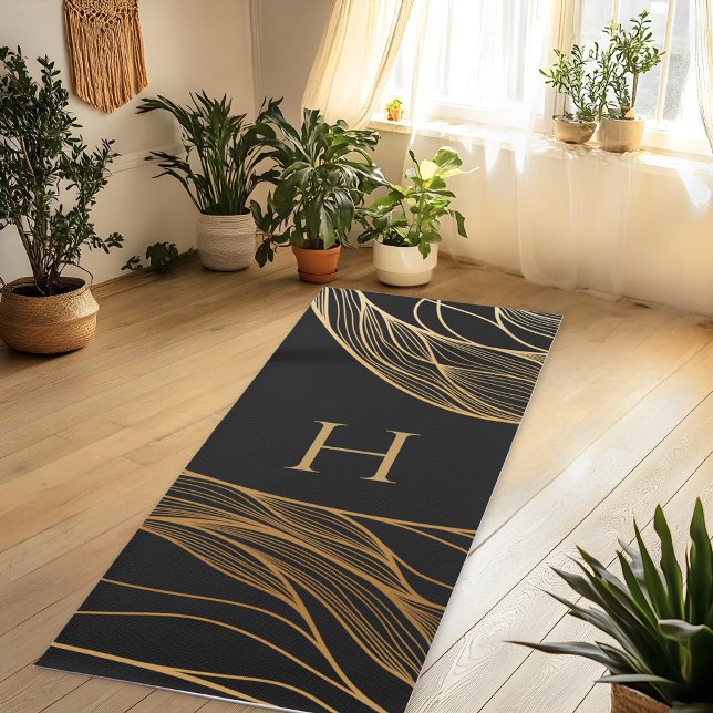 Esterilla De Yoga Gold and Black Modern Pattern Monogram (Subido por el creador)