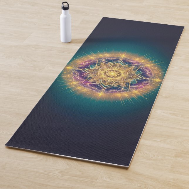 Esterilla De Yoga Golden Mandala Glow on Teal – Spiritual Sacred (In situ)