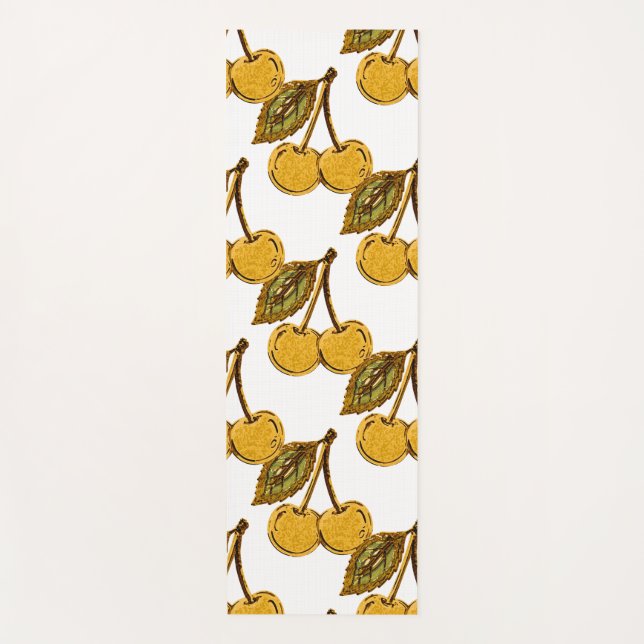 Esterilla De Yoga Golden Metallic Cherries Pattern (Anverso)
