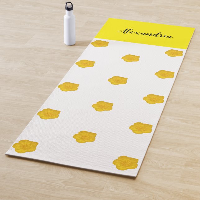 Esterilla De Yoga Golden Yellow Wildflower Photo Name Monogram (In situ)