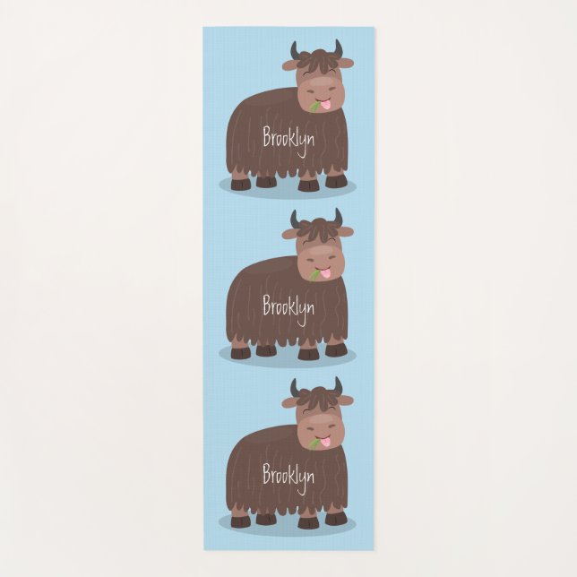 Esterilla De Yoga Gracioso yak feliz comiendo hierba personalizado i (Anverso)