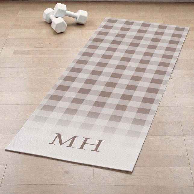 Esterilla De Yoga Gradiente Moderno Marrón Gingham Monograma Mínimo (Modern Gradient Brown Gingham Minimal Monogram Yoga Mat)