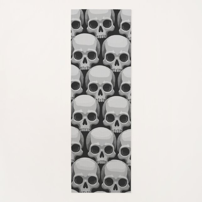 Esterilla De Yoga Gray Skull Pattern – Minimal Gothic Design (Anverso)