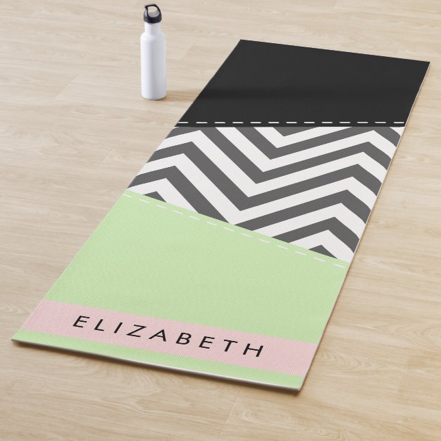 Esterilla De Yoga Gray Zigzag, Gray Chevron, Mint, Su Nombre (In situ)