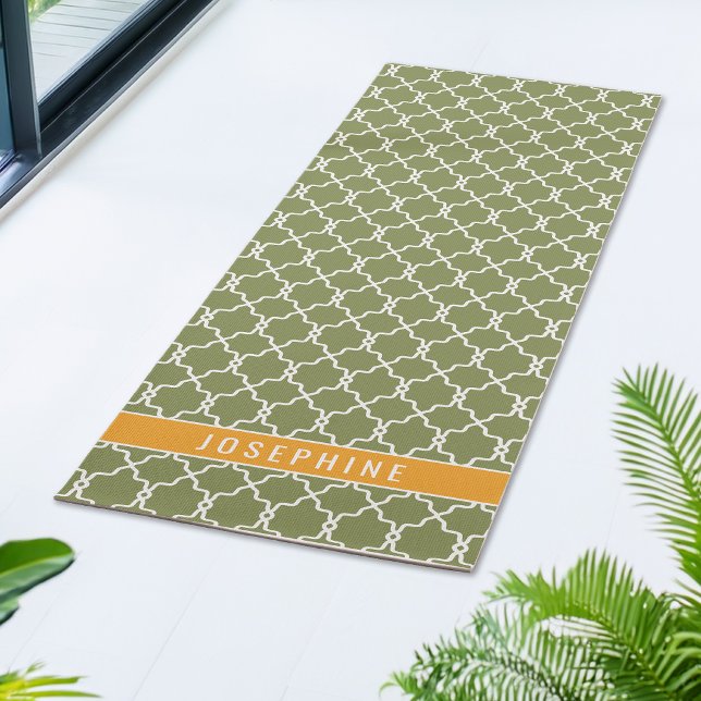 Esterilla De Yoga Green And Orange Trellis Pattern With Custom Name (Subido por el creador)