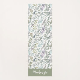Esterilla De Yoga Green Blue Botanical Watercolor Monogram Name