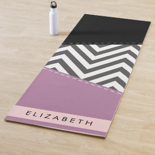 Esterilla De Yoga Gris Zigzag, Gris Chevron, Púrpura, Tu Nombre