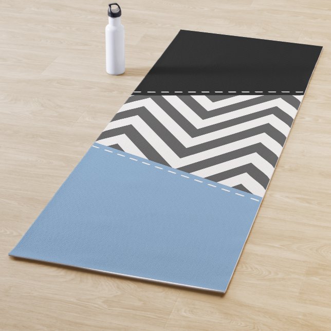 Esterilla De Yoga Gris Zigzag, Gris Chevron, Zigzag Pattern, Azul (In situ)