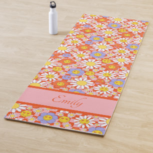 Esterilla De Yoga Groovy Daisy Floral Checkerboard, años 90