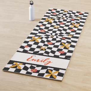 Esterilla De Yoga Groovy Daisy Floral Checkerboard, años 90