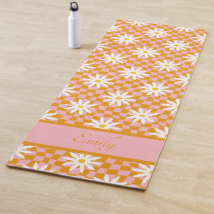 Esterilla De Yoga Groovy Daisy Floral Checkerboard, años 90