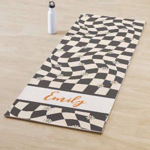 Esterilla De Yoga Groovy Daisy Floral Checkerboard, años 90