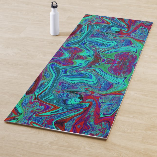 Esterilla De Yoga Groovy Resumen de arte retro en azul y rojo (In situ)