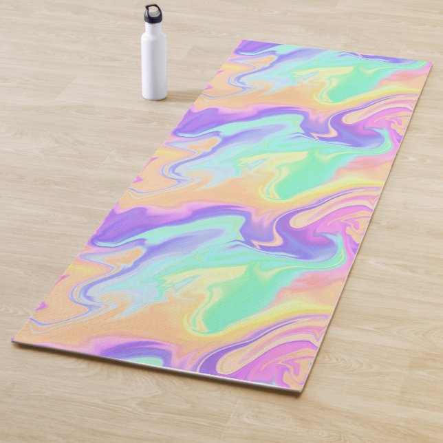 Esterilla De Yoga Groovy Retro Tie Dye Pastel Marble Swirl (In situ)