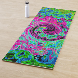 Esterilla De Yoga Groovy rosa caliente y azul Resumen Swirte retro