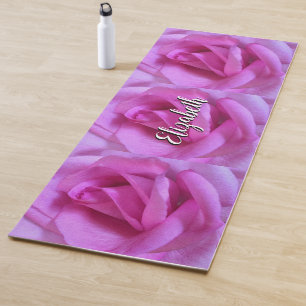 Esterilla De Yoga Guión de flor Rosa rosado caliente Añadir su nombr
